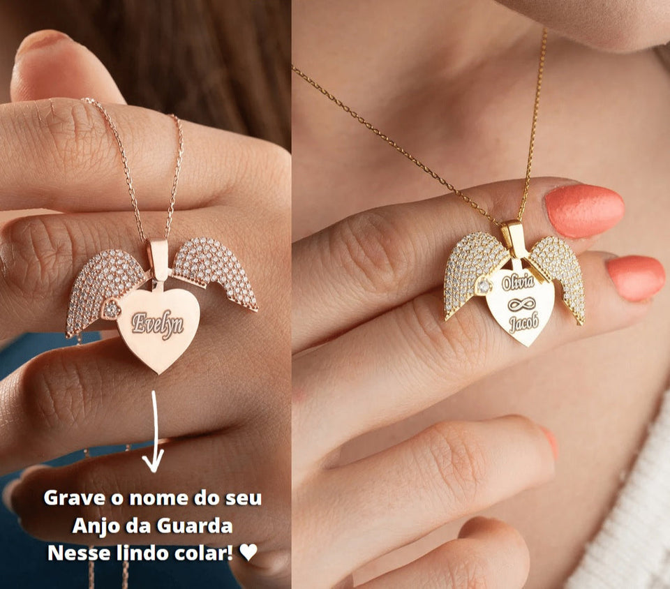 Colar Anjo da Guarda - Aço Inoxidável - Banhado a Ouro - Gravação a Laser