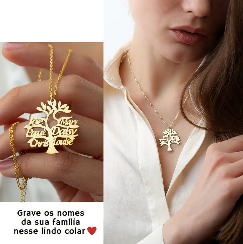 Colar Árvore Da Vida Personalizável - Minha Família - Corte a Laser - Banhado a ouro