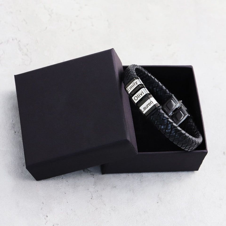 Pulseira Meu Pai Minha Vida - Pulseira de Couro + Aço Inoxidável