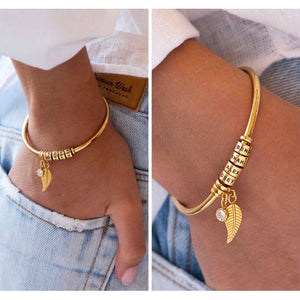 Pulseira Asas de Anjo Personalizável - Minha Familia - Gravação a Laser - Banhado a Ouro