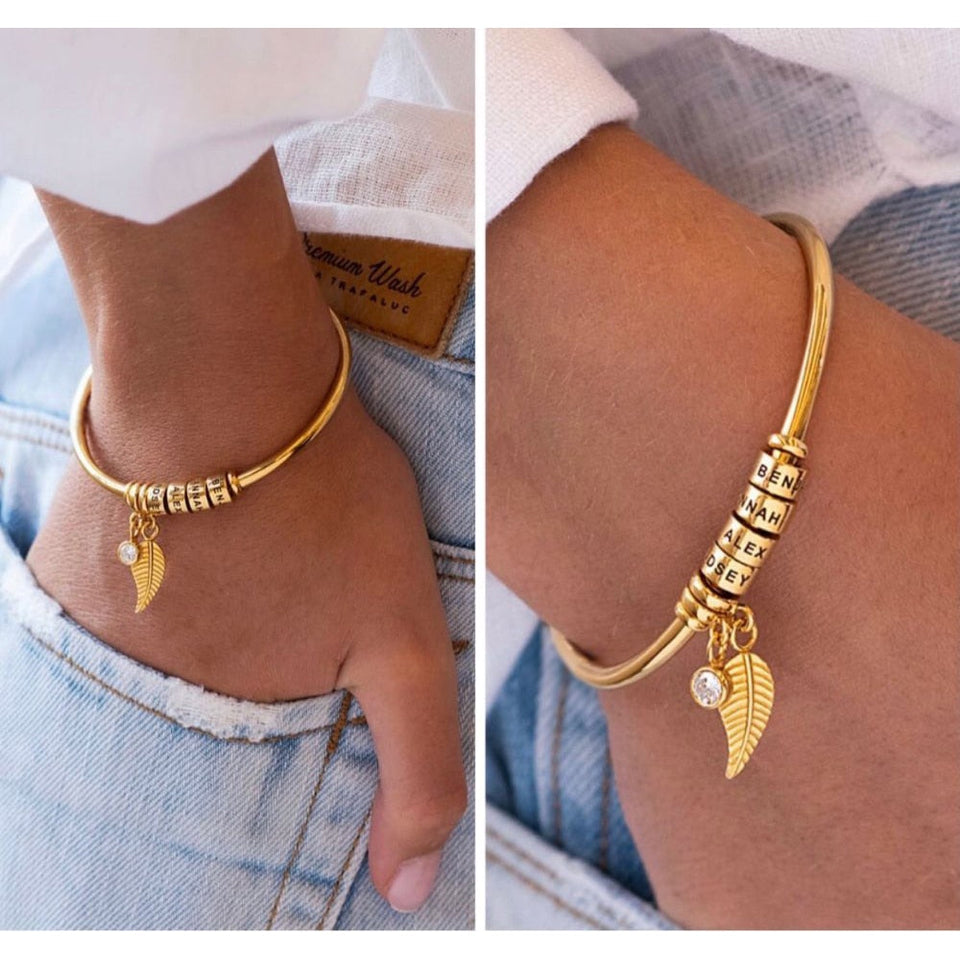 Pulseira Asas de Anjo Personalizável - Minha Familia - Gravação a Laser - Banhado a Ouro