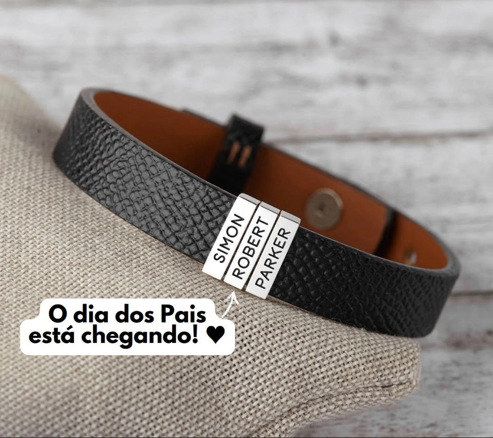 Pulseira Premium Personalizada  | Meu Pai Minha Vida - Couro + Aço Inoxidável | Oferta Especial Dia Dos Pais 50% Off + Frete Grátis