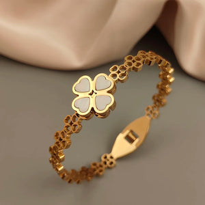 Pulseira Trevo 4 folhas - Aço inoxidável - Banhado a Ouro