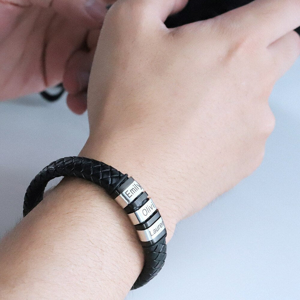 Pulseira Meu Pai Minha Vida - Pulseira de Couro + Aço Inoxidável