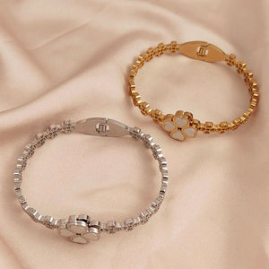 Pulseira Trevo 4 folhas - Aço inoxidável - Banhado a Ouro