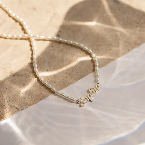 Colar de Perolas Personalizado com Seu Nome - Pérola Cadeia - Aço inoxidável.