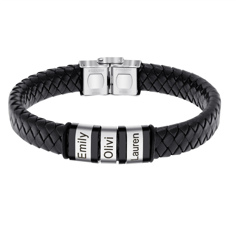 Pulseira Meu Pai Minha Vida - Pulseira de Couro + Aço Inoxidável