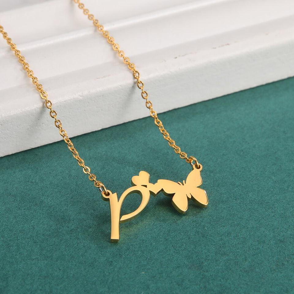 Colar Personalizado | Borboleta da Vida - Aço Inoxidável - Folheado a Ouro - Corte a Laser.