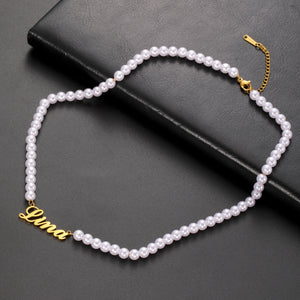 Colar Pérolas Com Nome - Personalizável - Aço Inoxidável (Não desbota e não perde a cor)