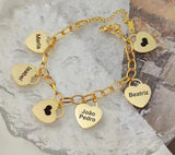 Pulseira Corações da Vida - Personalizável - Gravação a Laser - Aço Inoxidável / Folheado a Ouro.