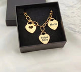 Pulseira Corações da Vida - Personalizável - Gravação a Laser - Aço Inoxidável / Folheado a Ouro.